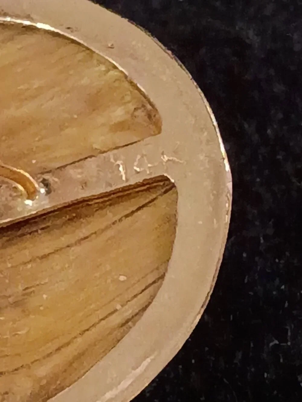 Vintage Solid 14K Yellow Gold Banded Agate Earthtone Statement Button Omega Back